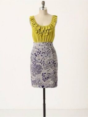 Anthropologie Maeve Seaside Fields Lime Green Ruffled Sleeveless Dress 8